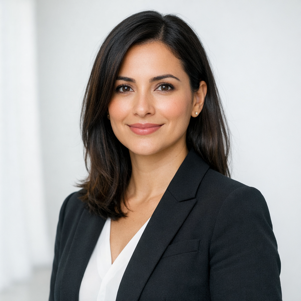 Professional headshot of Emily Rodriguez in minimalist setting